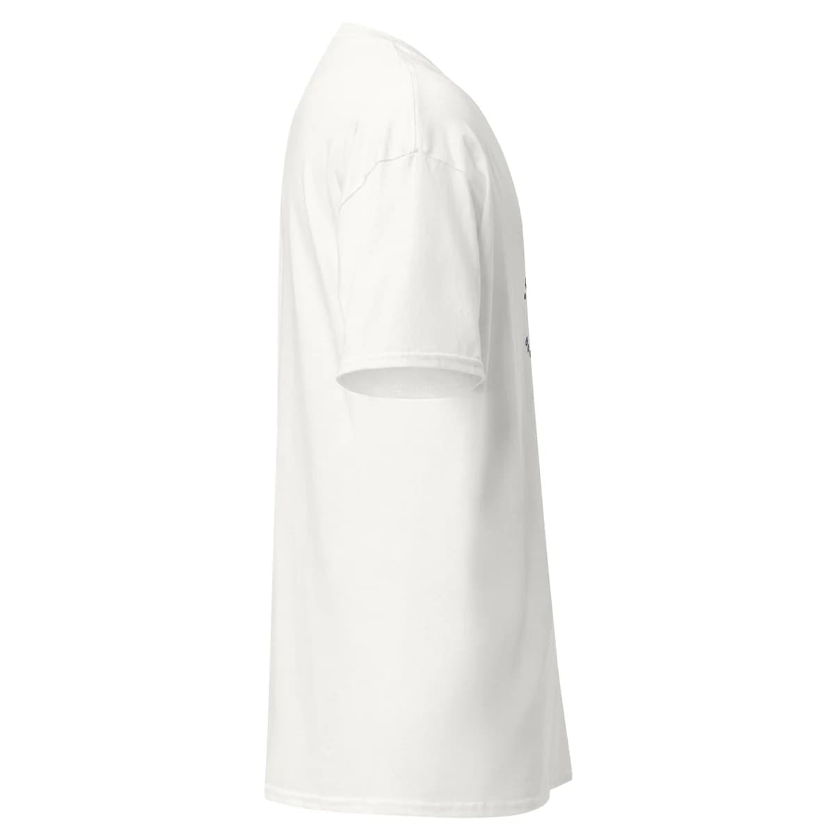 Right side view of the white tee showing the straight body cut